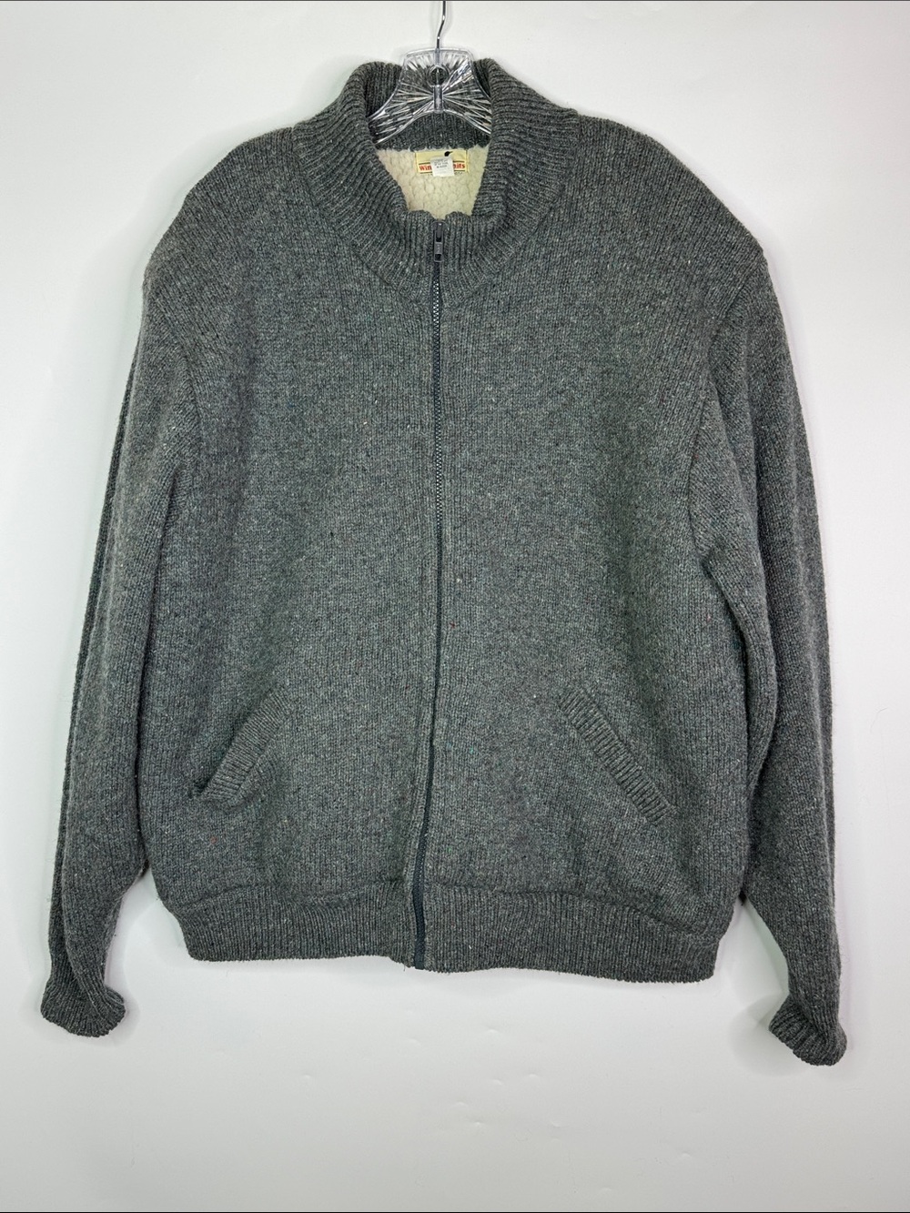 Vintage Winona Knits Wool Sherpa Lined Gray Full Zip Jacket Size XL